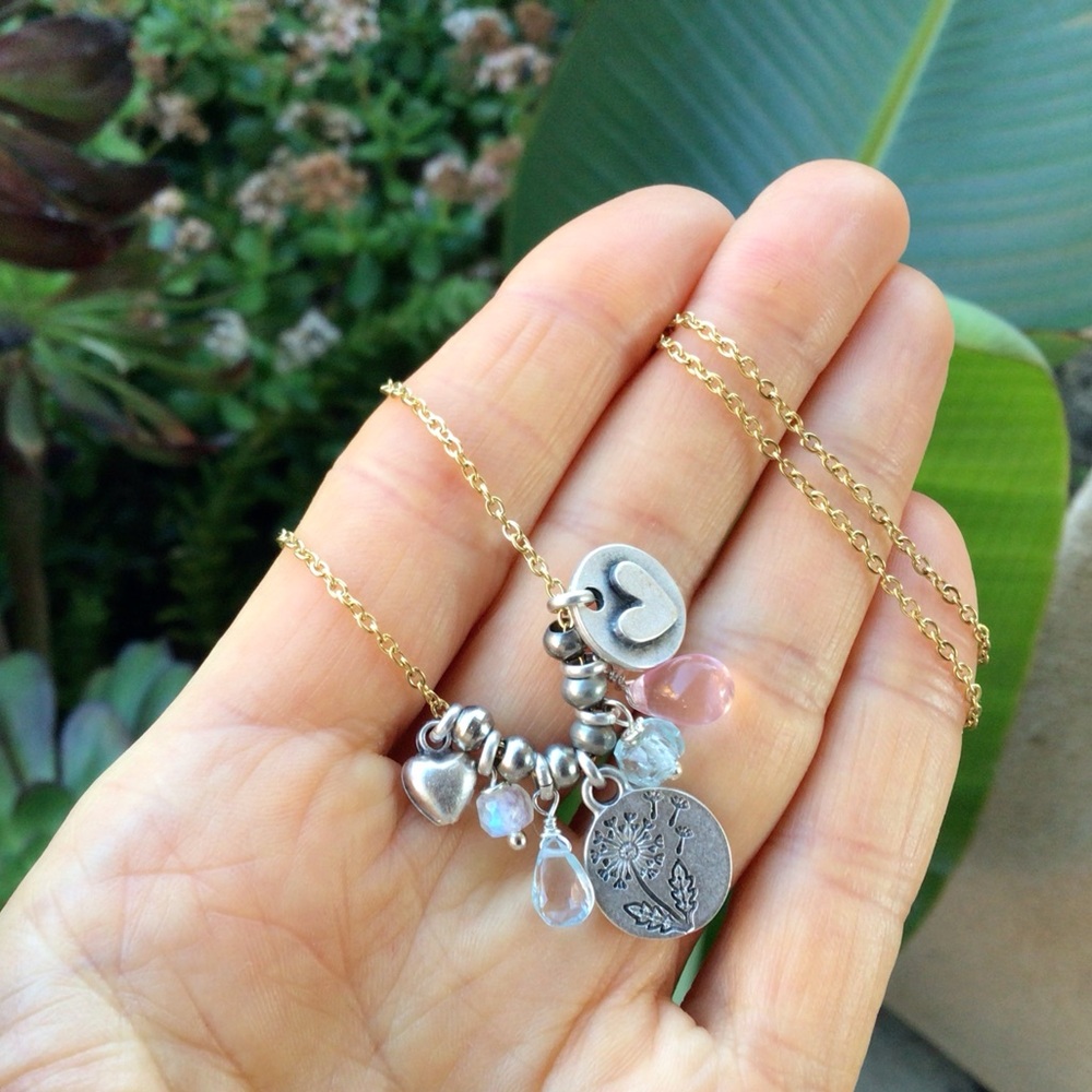 Sundance Charm dandelion heart gemstone Necklace - Picture 12 of 15